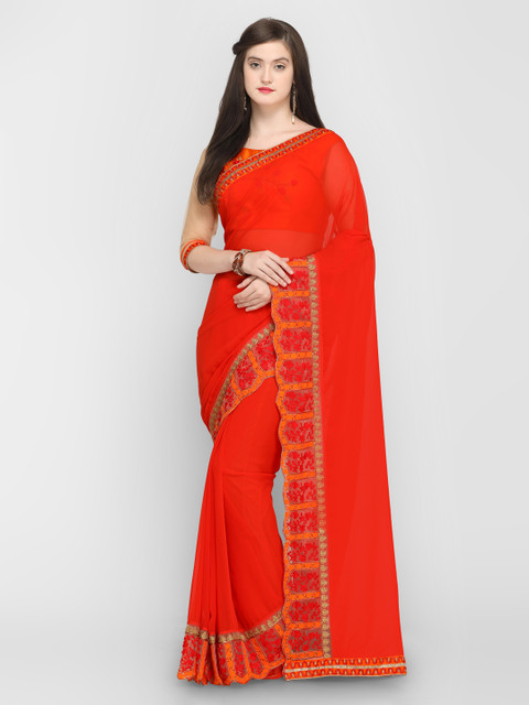 

Shaily Red Solid Pure Georgette Saree