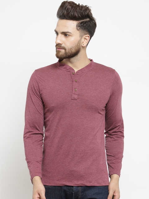 

Kalt Men Maroon Solid Mandarin Collar T-shirt