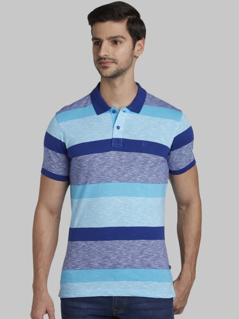 

Parx Men Blue Striped Polo Collar T-shirt
