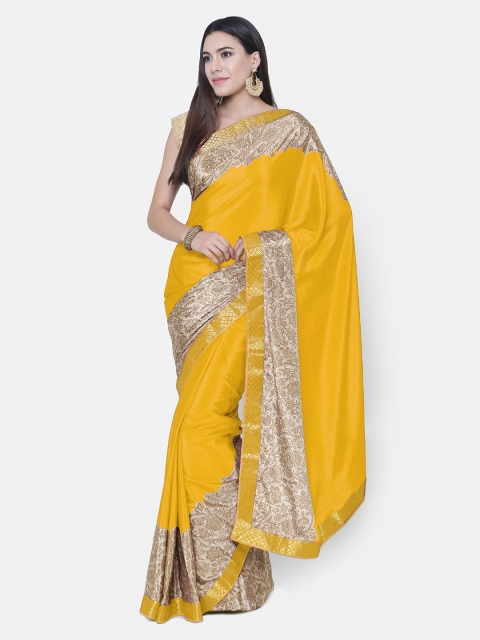 

Chhabra 555 Yellow & Gold-Toned Poly Silk Printed Saree