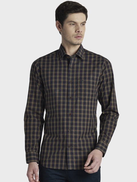 

ColorPlus Men Navy Blue & Brown Regular Fit Checked Casual Shirt