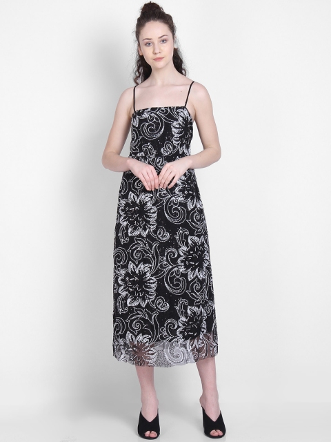 

LA LOFT Women Black & White Fit and Flare Dress