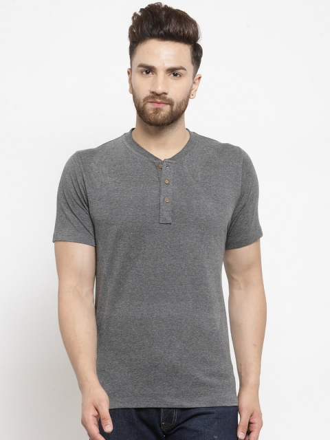 

Kalt Men Grey Melange Solid Henley Neck T-shirt