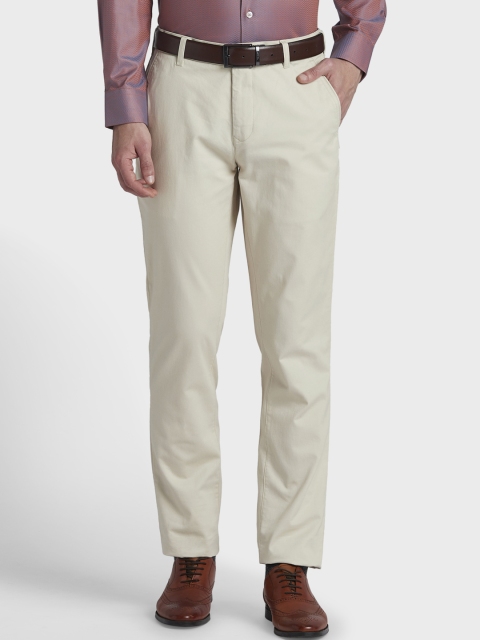 

ColorPlus Men Cream-Coloured Regular Fit Solid Regular Trousers