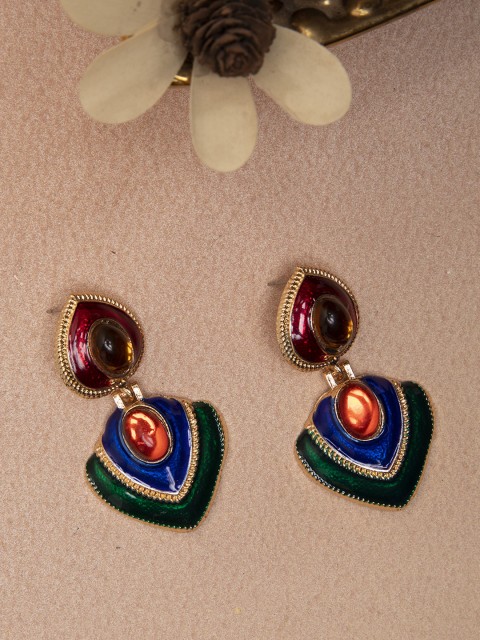 

DIVA WALK Gold Plated Multicoloured Contemporary Drop Earrings, Multi