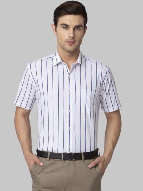 

Park Avenue Men White & Blue Slim Fit Striped Formal Shirt