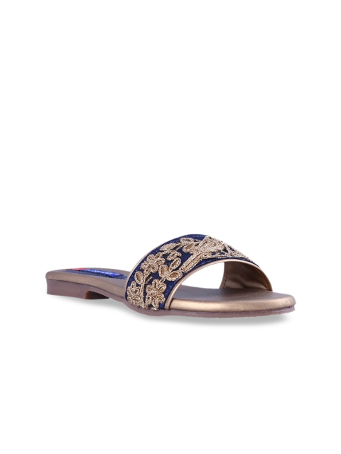 

MSC Women Blue Woven Design Open Toe Flats