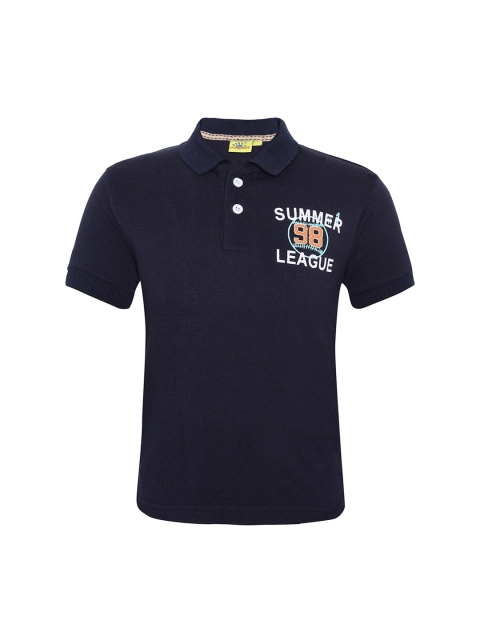 

Punkster Boys Navy Blue Printed Polo Collar T-shirt