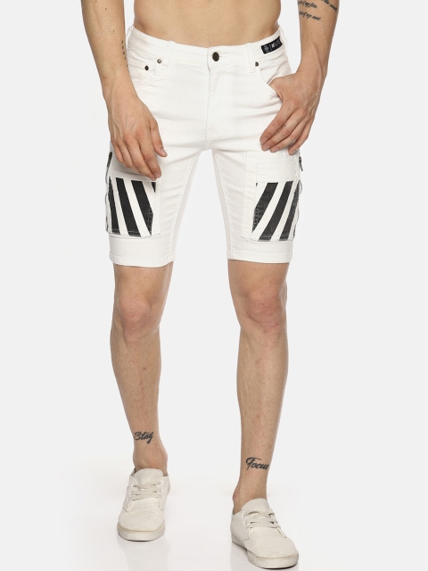 KULTPRIT Men White Striped Skinny Fit Regular Shorts