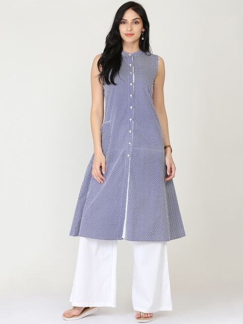 

Abhishti Women Blue & White Printed Kurta with Palazzos