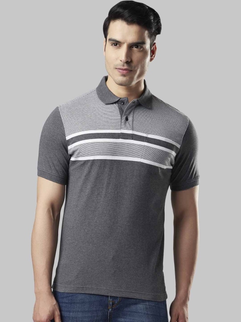

Next Look Men Grey Striped Polo Collar T-shirt