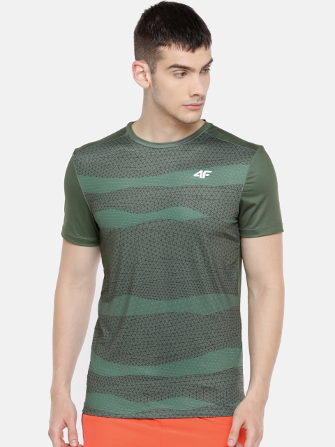 

4F Men Olive Green Printed Round Neck T-shirt