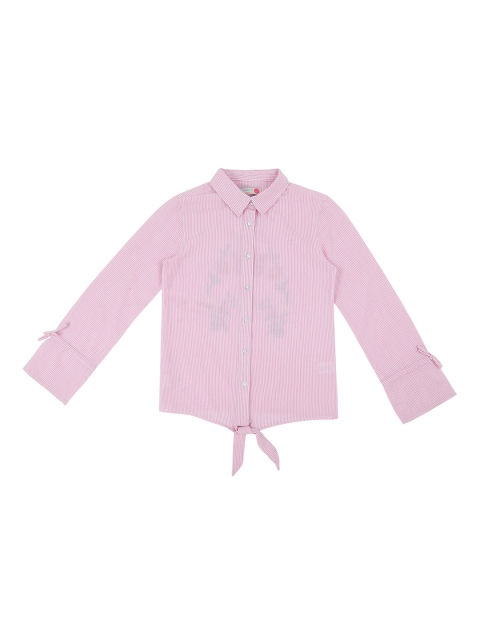 

Pantaloons Junior Girls Pink Striped Pure Cotton Shirt Style Top