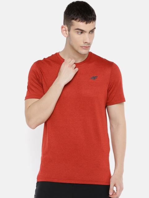 

4F Men Red Melange Solid Round Neck T-shirt