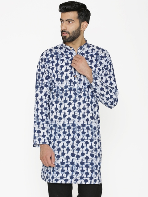 

Wintage Men Blue & Off-White Printed Straight Kurta
