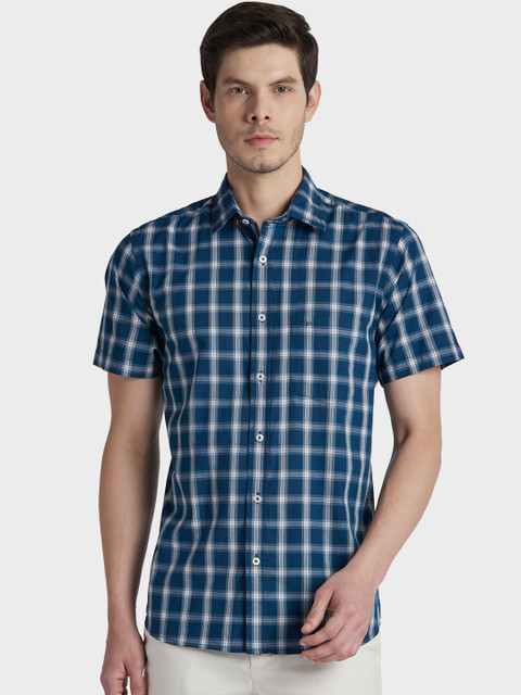 

ColorPlus Men Blue & White Tailored Fit Checked Casual Shirt