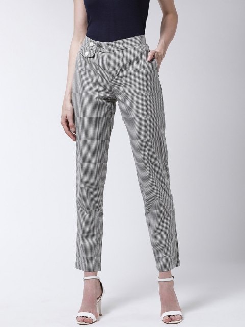 MAGRE Women Grey Slim Fit Checked Cigarette Trousers
