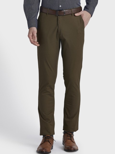 

ColorPlus Men Green Regular Fit Self Design Formal Trousers