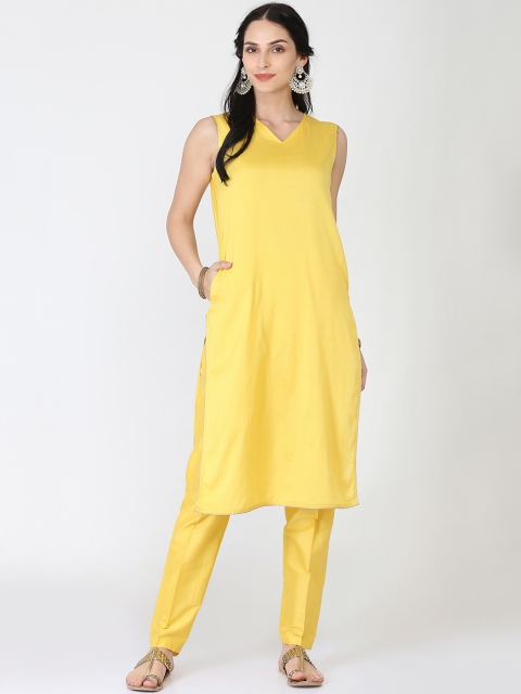 

Abhishti Women Yellow Solid Straight Kurta
