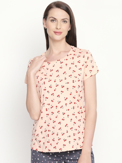 

Dreamz by Pantaloons Women Peach-Coloured Printed Lounge T-shirt 205000005942056