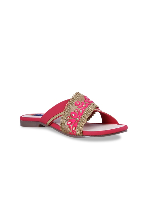 

MSC Women Pink Woven Design Open Toe Flats