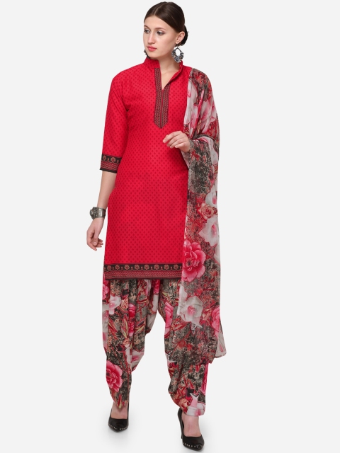 

Rajnandini Pink & Black Silk Crepe Unstitched Dress Material