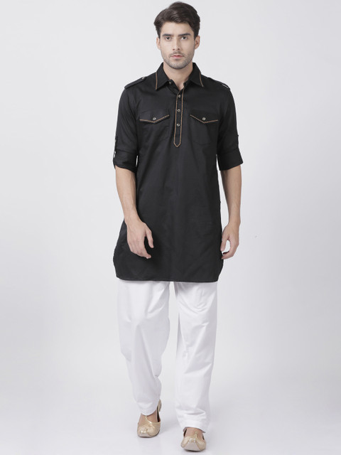 

VASTRAMAY Men Black & White Solid Pathani Kurta with Pyjamas