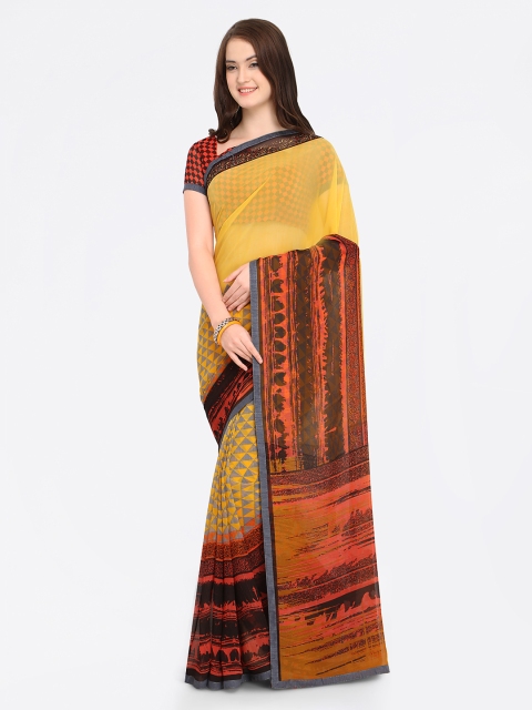 

Shaily Yellow Printed Pure Georgette Saree