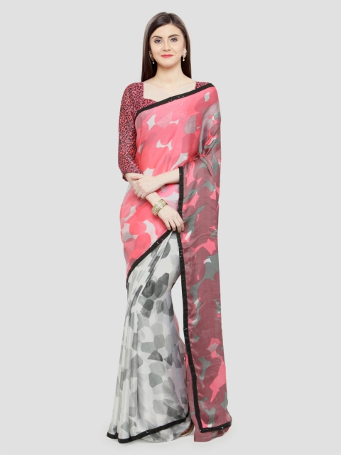 

Shaily Grey & Pink Satin Printed Saree