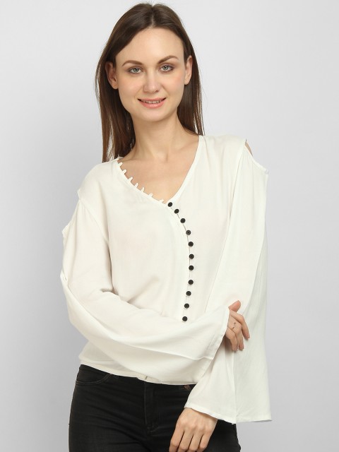 

LA LOFT Women White Solid Shirt Style Top