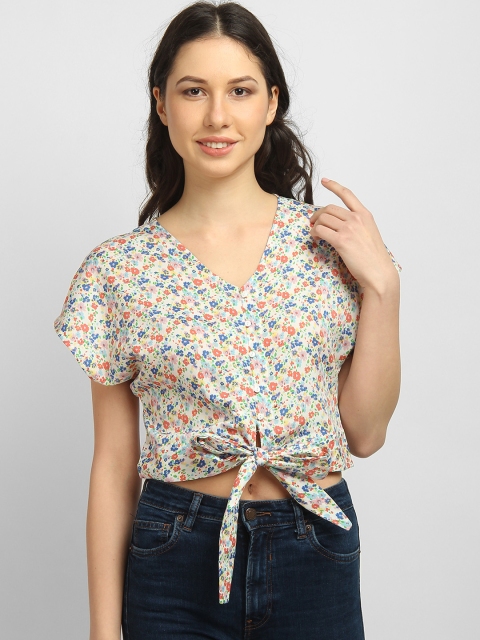 

LA LOFT Women Off-White Floral Printed Shirt Style Top