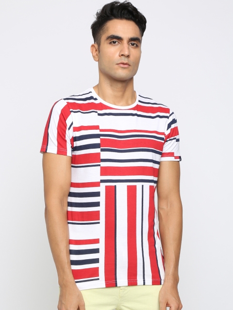 

Breakbounce Men White Striped Round Neck T-shirt