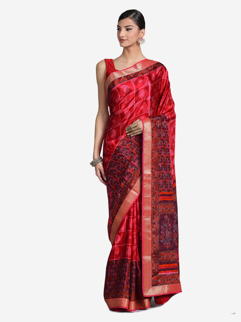 

Chhabra 555 Red & Black Poly Crepe Printed Saree