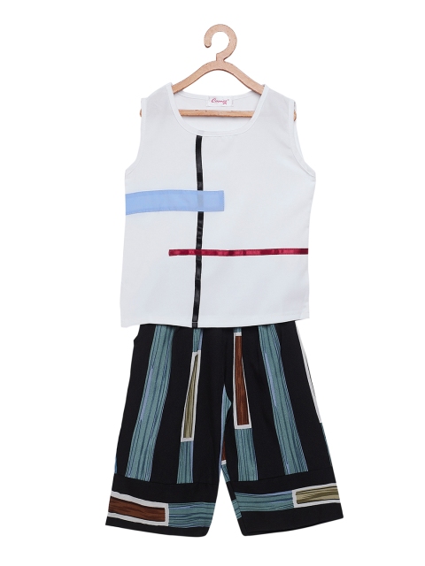 

Camey Girls White & Navy Printed Top with Palazzos