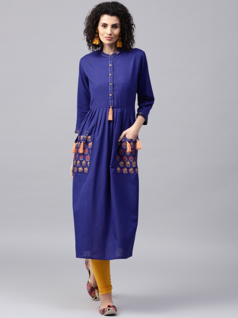 

Tulsattva Women Blue Solid A-Line Kurta