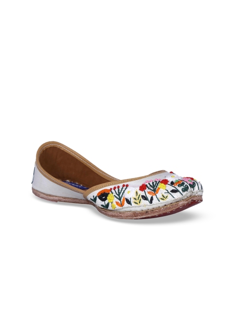 

MSC Women White Woven Design Leather Mojaris