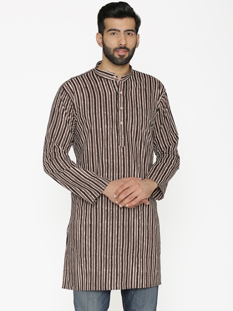 

Wintage Men Brown & White Striped Straight Kurta