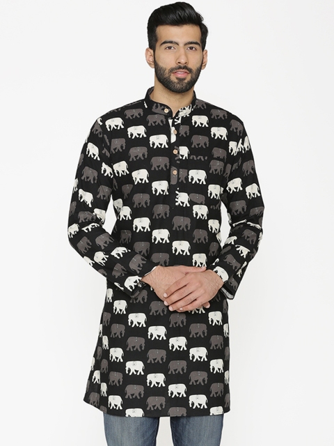 

Wintage Men Black & Grey Printed Straight Kurta