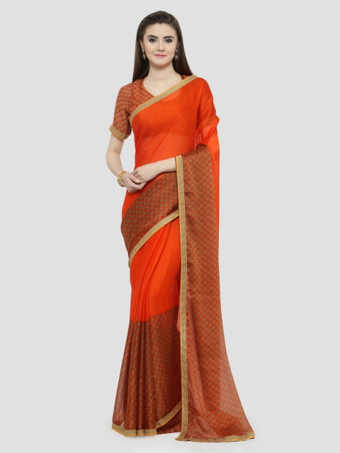 

Shaily Orange Printed Pure Chiffon Saree