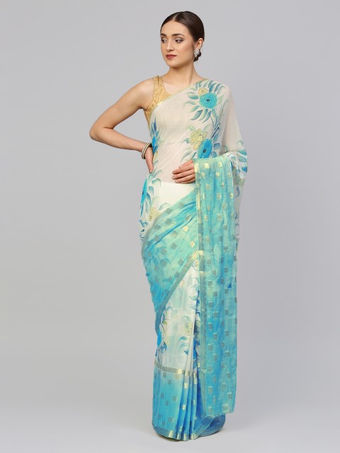 

Chhabra 555 Turquoise Blue & Blue Poly Chiffon Printed Saree