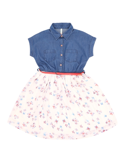 

Pantaloons Junior Girls Blue & White Fit and Flare Dress