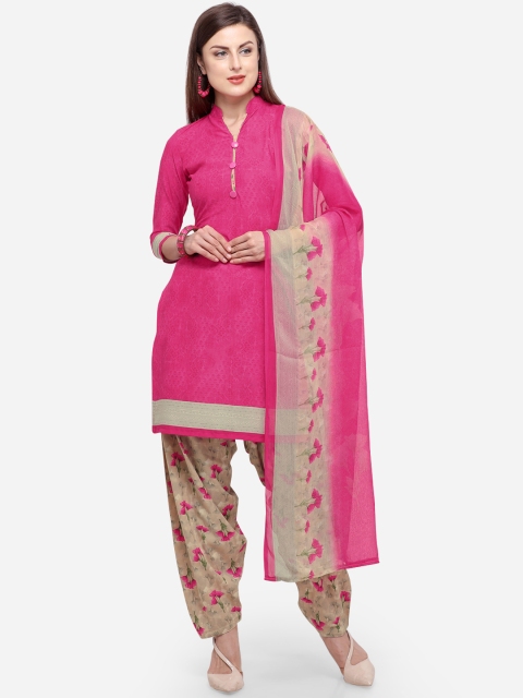 Rajnandini Pink Silk Crepe Unstitched Dress Material