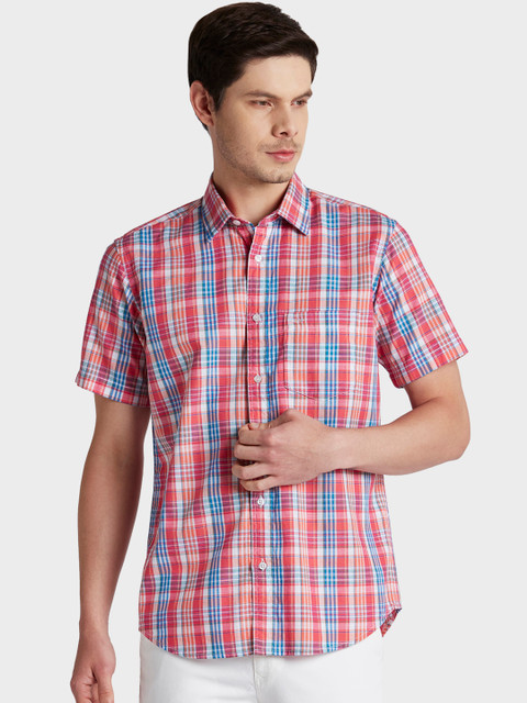 

ColorPlus Men Red Tailored Fit Checked Casual Shirt