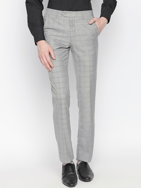 

RICHARD PARKER by Pantaloons Men Grey Slim Fit Checked Formal Trousers