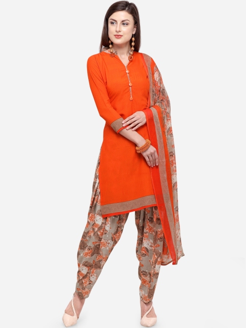 

Rajnandini Orange & Grey Printed Unstitched Dress Material
