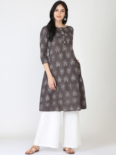 

Abhishti Women Taupe Printed A-Line Kurta