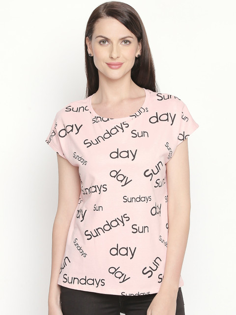 

Dreamz by Pantaloons Women Pink Printed Round Neck T-shirt