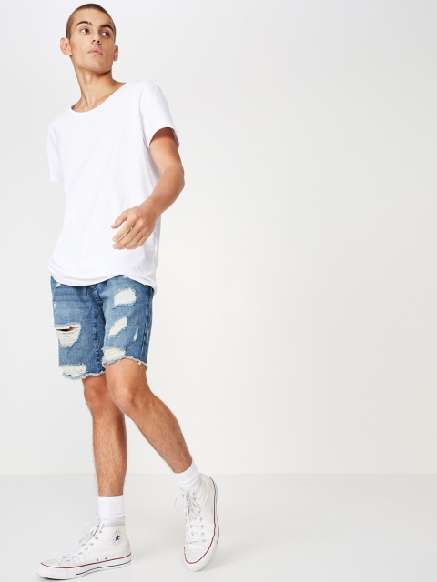 

COTTON ON Men Blue Washed Regular Fit Denim Shorts