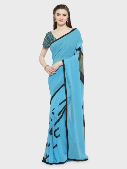 

Shaily Blue Printed Pure Georgette Saree