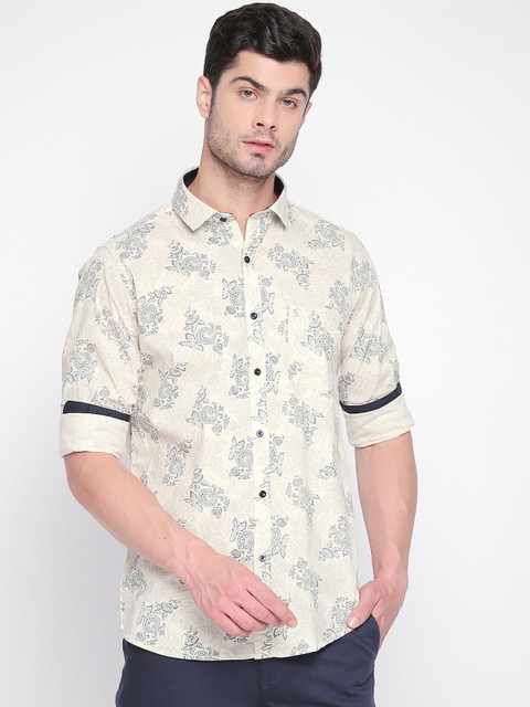 

Solemio Men Beige Regular Fit Printed Casual Shirt